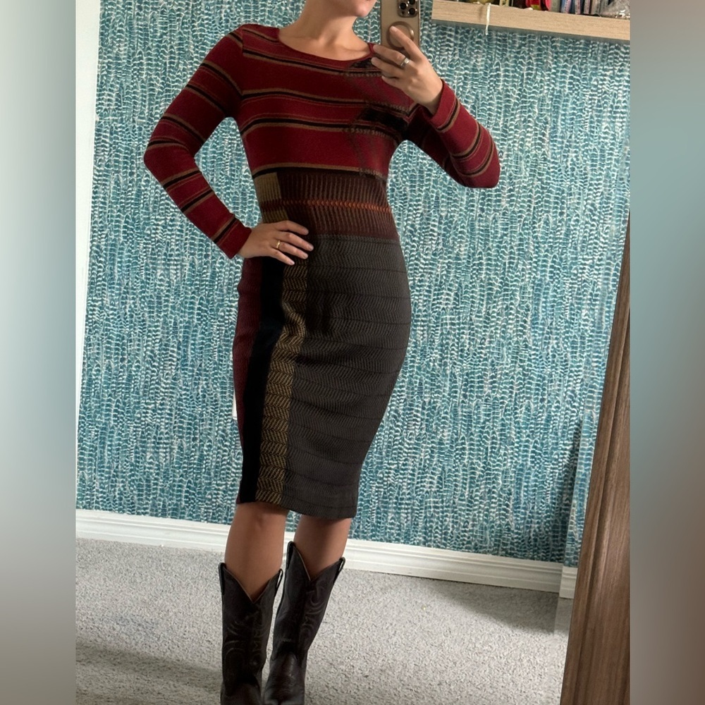 Peruvian Connection Striped Midi Dress - Red and Brown - Picture 2 of 5